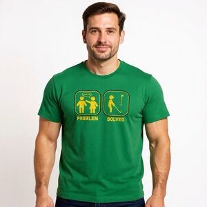 Chive Tees Funny Golf “Problem Solved” Marriage Humor Tee Green Sz XL